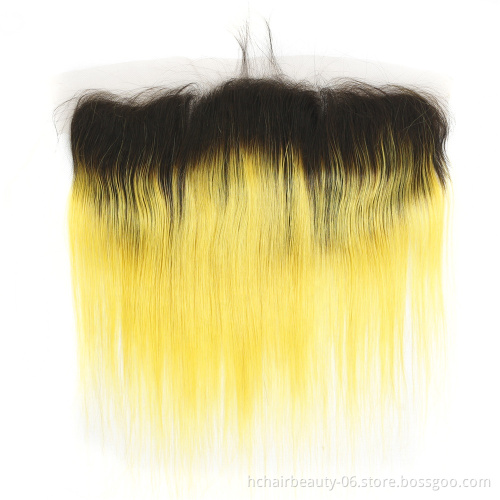 Wholesale Price Ombre T1B/yellow Brazilian Straight Hair Bundles With Lace Closure and Frontal with Dark Roots